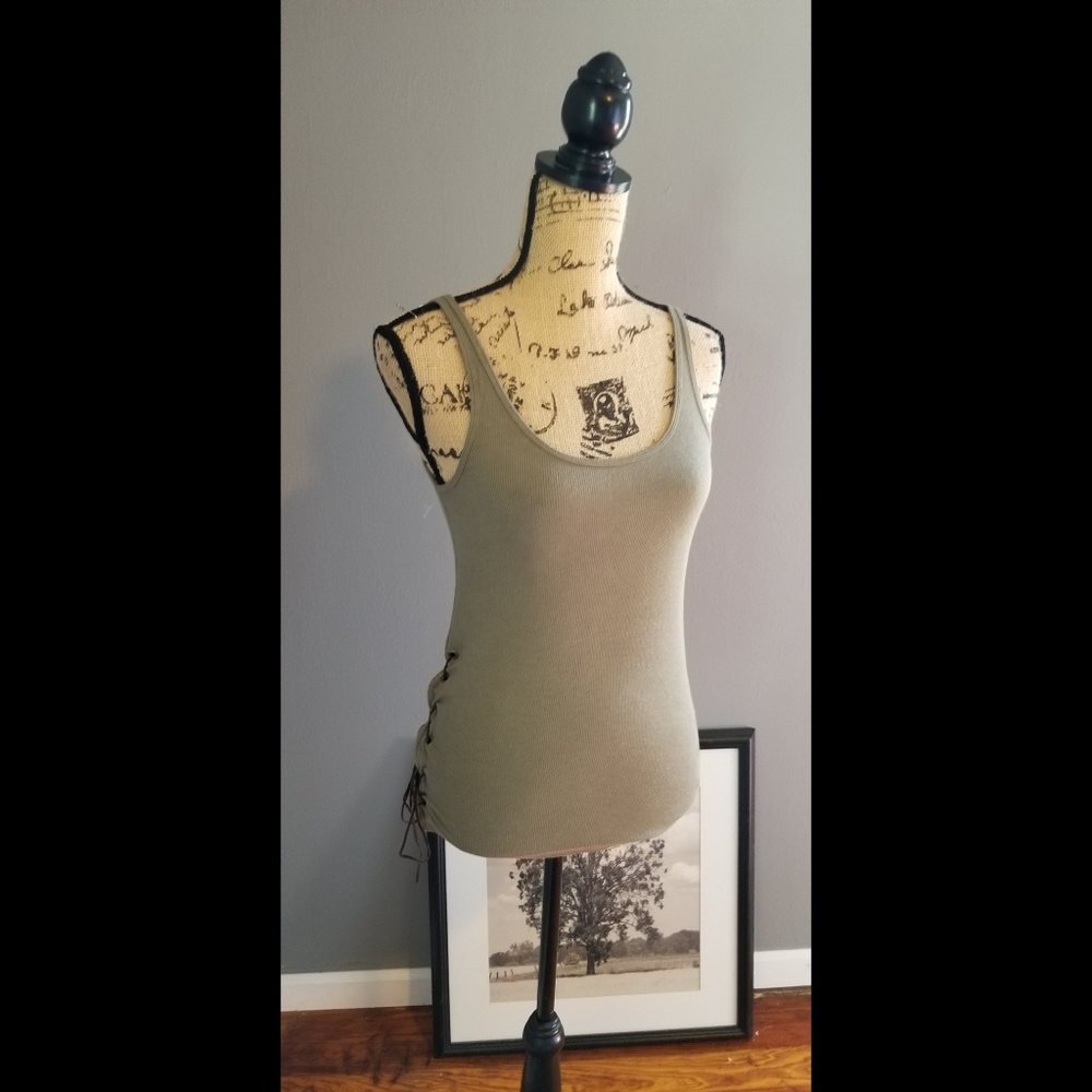 Guess olive soft tank w/ side lace up details